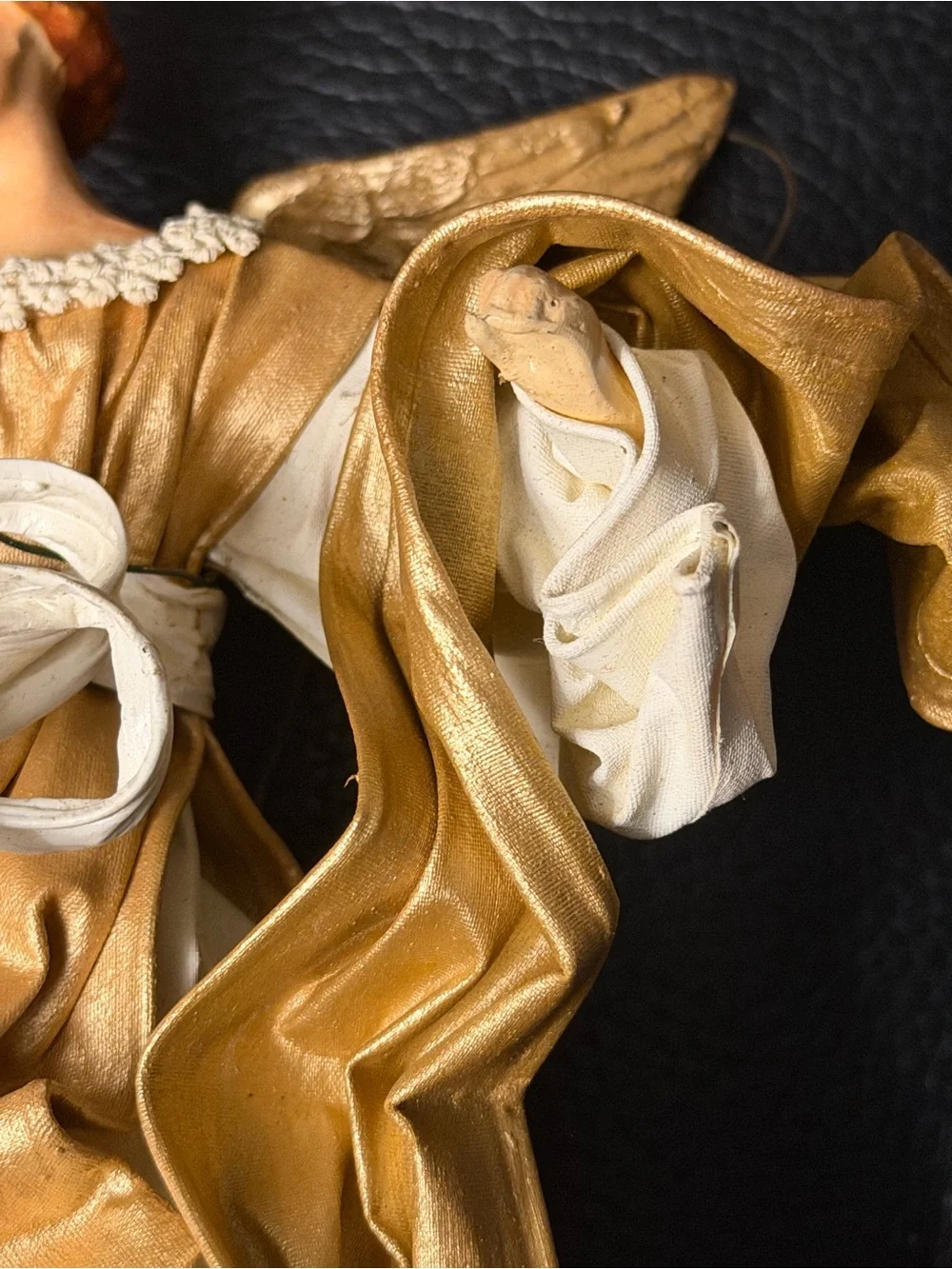 Vtg Pair Cartapesta Christmas Tree Topper Fabric Angel Mache Statue Italy